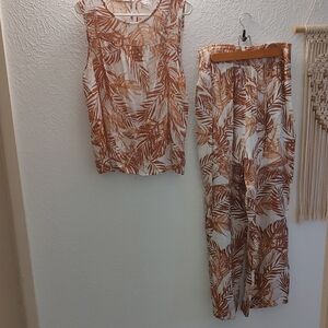 Nanette Lepore Brown and Cream Leaf Print Two-Piece Set